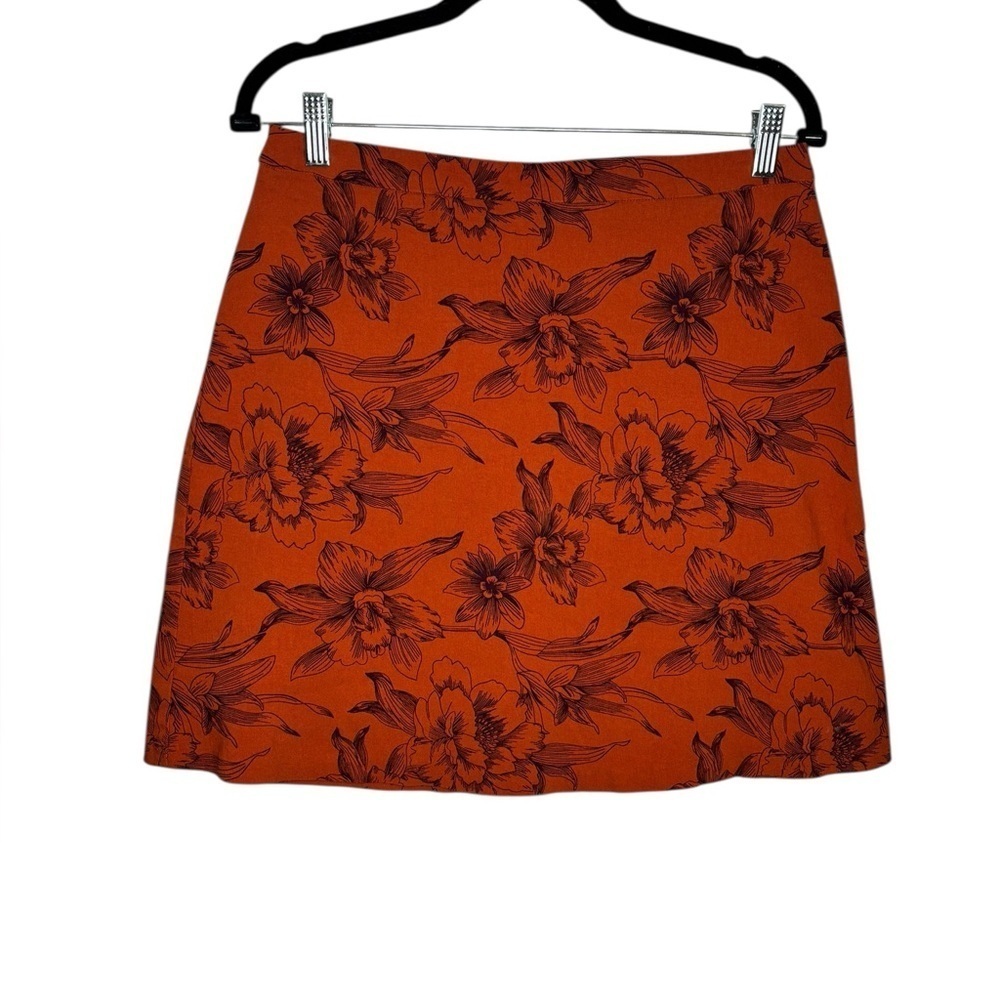 Margaret M Casual A Line Stretch Floral Skirt Size M Rust Orange